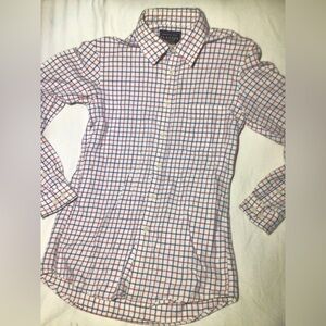 Authentic Shirt Flannel ￼ lumberjack mens S small red white & blue gingham plaid